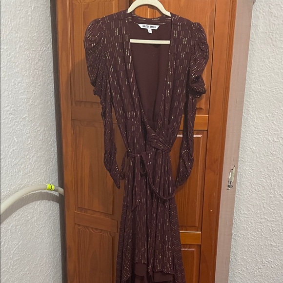 Walter Baker sz s Burgundy Dress with Gold sheer wrap dress - Picture 1 of 7